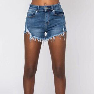 Akira Flex Fit High Waisted Super Stretchy Denim Shorts Distressed Size Small